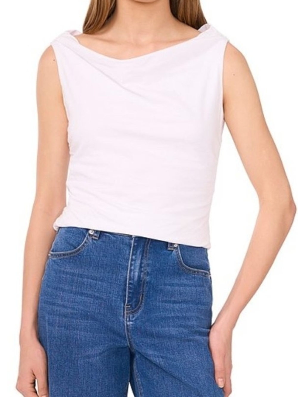 1. State White Draped Neck Tank